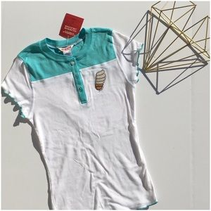 Guess Aqua & White Henley with Beaded Ice Cream Cone